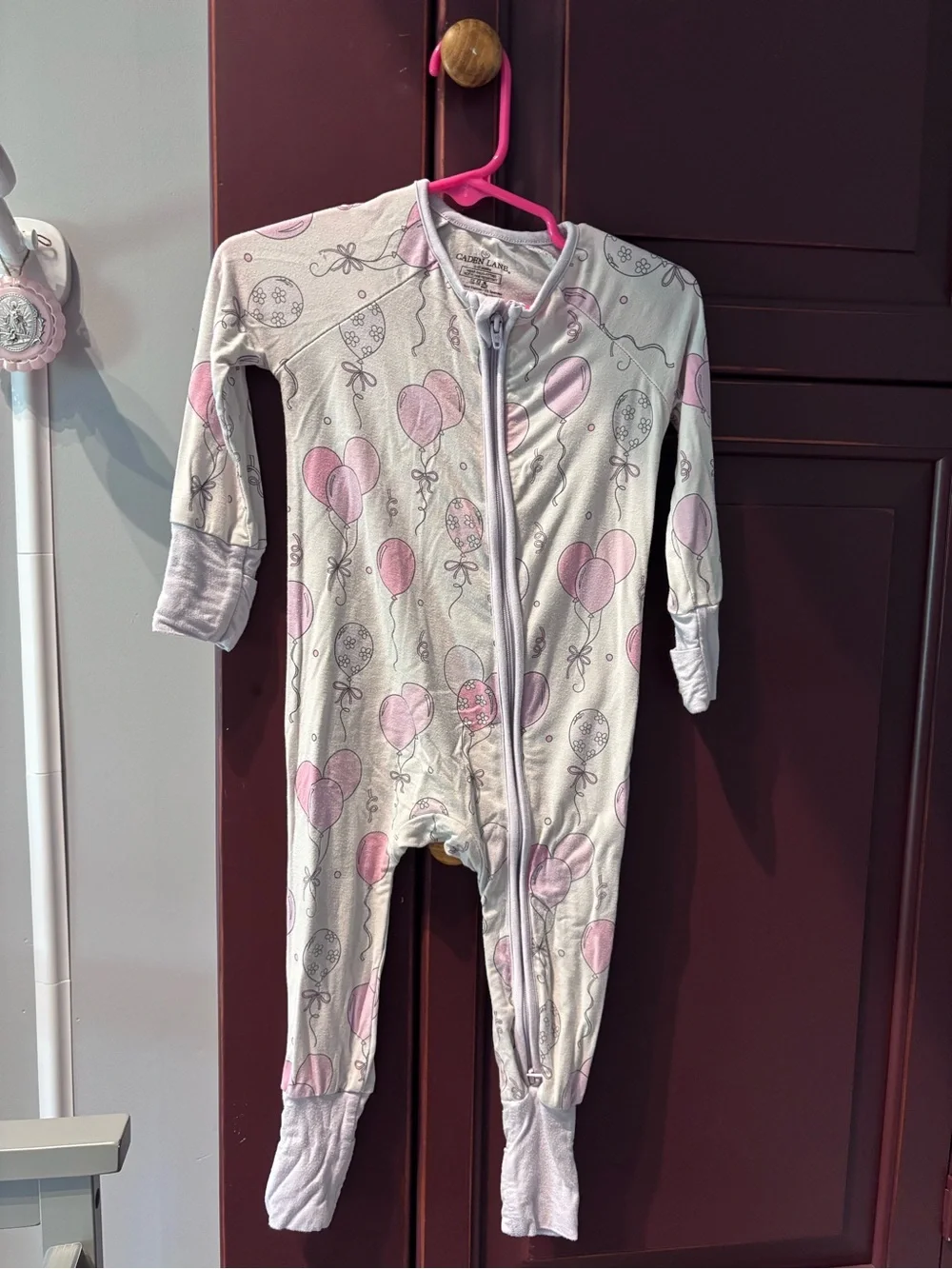 Caden Lane Pink and White Balloon Footed Zipper Pajamas